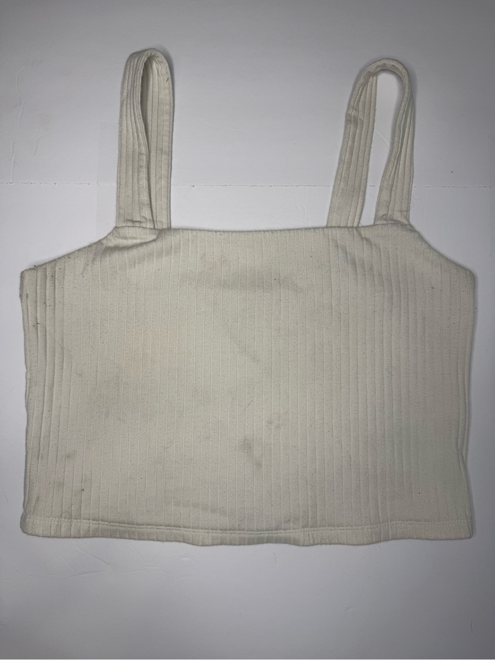 American Eagle Outfitters Ribbed Square Neck Crop Tank - Cream